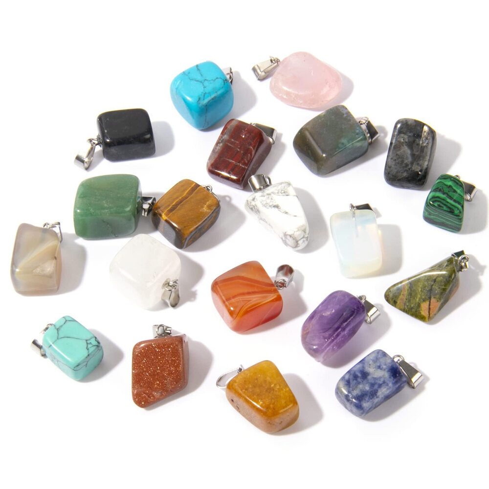 1224 20PCS Natural Stone Pendant, Irregular Rectangle Shaped Healing